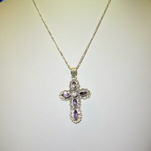 Genuine Amethyst Sterling silver cross pendant